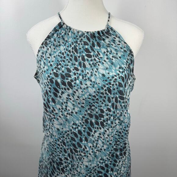 Ann Taylor Dress Women 10 Blue Black Silk Leopard Halter Spice Girl Y2K Beach - Picture 3 of 8